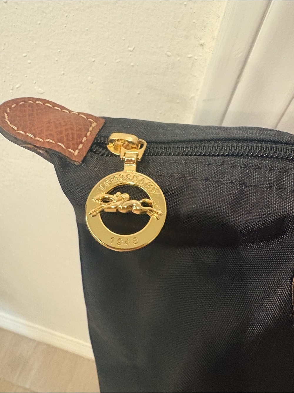 Longchamp Black Nylon Tote with Brown Leather Trim - Picture 3 of 4